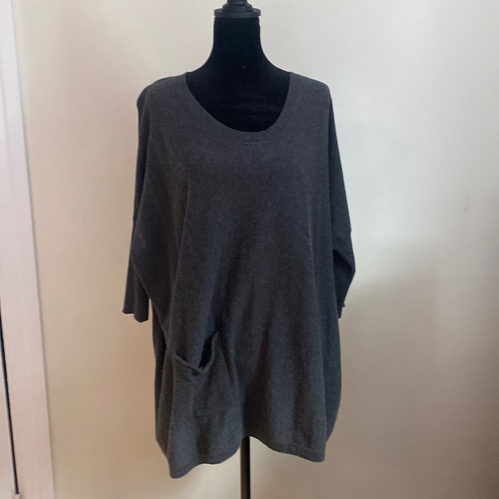 Grey dolman sleeved long sweater. Cute pocket detail